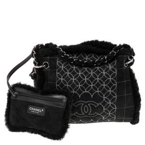 مملوكة مسبقًا حقيبة يد شانيل سي سي مطرزه شيرلنج وسويدي أسود 