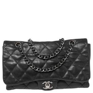 Pre Owned Chanel Black Quilted Leather Medium Vintage Triple Compartment Flap Bag