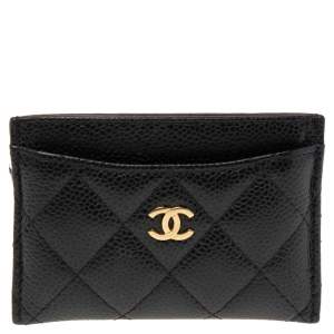 Pre Owned Chanel Black Quilted Caviar Leather Classic Card Holder