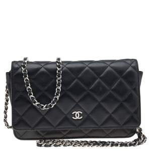 Chanel Black Quilted Leather Classic Wallet On Chain