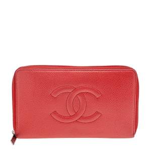 Chanel Orange Leather CC Timeless Zip Around Wallet