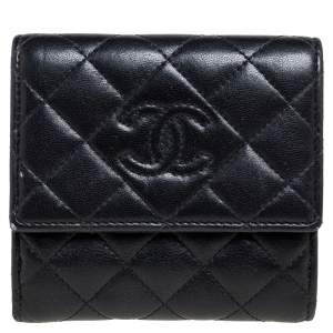 Chanel Black Quilted Leather CC Flap French Wallet