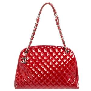 Pre Owned Chanel Red Quilted Patent Leather Just Mademoiselle Bag