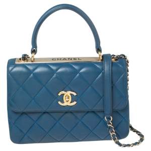 Pre Owned Chanel Blue Quilted Leather Small Trendy CC Flap Top Handle Bag