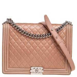 مملوكة مسبقًا Chanel Metallic Beige Quilted Leather Large Boy Bag