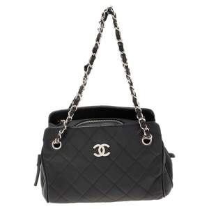 Pre Owned حقيبة يد شانيل كراون سي سي جلد كافيار مبطن سوداء صغيرة