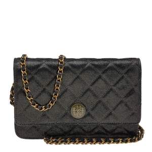 Chanel Metallic Black Iridescent Canvas Edinburgh Wallet On Chain