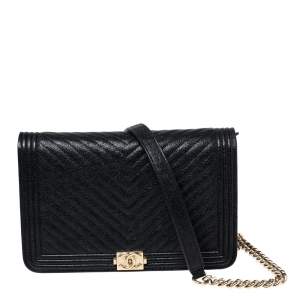 Chanel Black Chevron Leather Boy WOC Bag