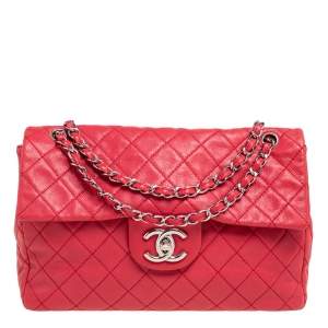 Pre Owned Chanel Dark Pink Quilted Caviar Leather Maxi Classic Single Flap Bag