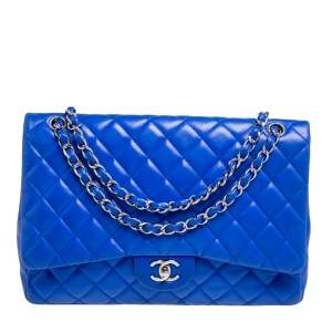 Pre Owned Chanel Royal Blue Quilted Leather Maxi Classic Single Flap Bag