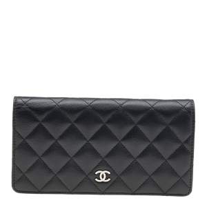 Chanel Black Quilted Leather Yen Continental Wallet