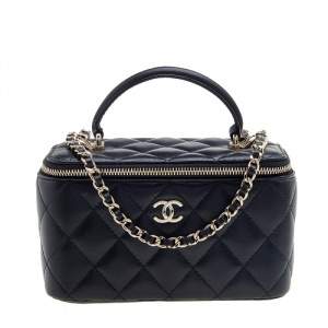 Chanel Black Quilted Leather Small Vanity Case Bag