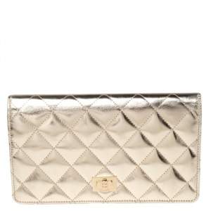 Chanel Pale Gold Quilted Leather L Yen Wallet