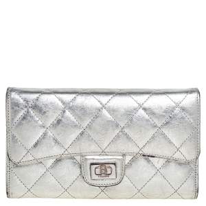 Chanel Silver Quilted Laminated Leather Reissue Trifold Wallet
