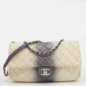 مملوكة مسبقًا Chanel Cream/Grey Ombre Quilted Caviar Leather Jumbo Classic Single Flap Bag