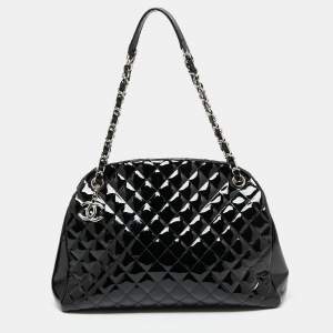 Pre Owned Chanel Black Quilted Patent Leather Medium Just Mademoiselle Bowler Bag
