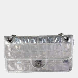 Chanel Silver Leather Ice Cube Flap Shoulder Bag