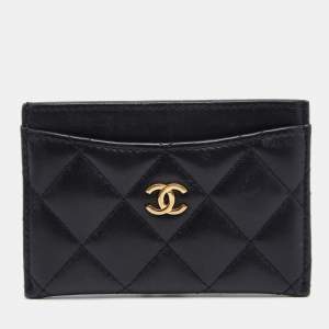 Pre Owned Chanel Black Quilted Leather CC Card Holder
