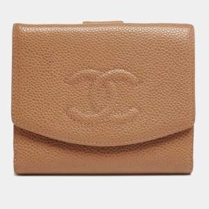 Pre Owned Chanel Beige Caviar Leather CC Flap French Wallet