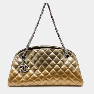 Pre Owned Chanel Gold Ombre Quilted Patent Leather Just Mademoiselle Bowler Bag
