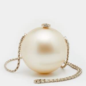Pre Owned Chanel Pearl Plexiglass Round Shape Minaudiere Evening Bag