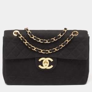 Pre Owned Chanel Black Quilted Fabric Vintage Maxi Classic Single Flap Bag