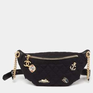 Pre Owned Chanel Black Quilted Fabric and Leather Paris Hamburg Charm Belt Bag