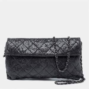 Pre Owned Chanel Black Quilted Leather Limited Edition Christmas 2014 Evening Bag