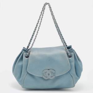 Pre Owned Chanel Light Blue Leather Sensual CC Accordion Flap Bag