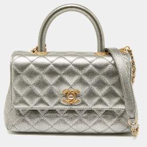Chanel Metallic Caviar Leather Mini Coco Top Handle Bag