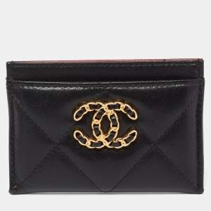 Chanel Black Quilted Leather Chanel 19 Card Holder