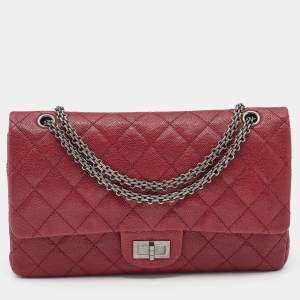 Pre Owned Chanel Red Quilted Caviar Leather 227 Reissue 2.55 Flap Bag