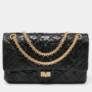 Pre Owned Chanel Black Textured Leather Reissue 2.55 Classic 226 Flap Bag