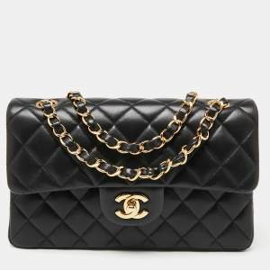 Pre Owned Chanel Black Quilted Leather Small Classic Double Flap Bag