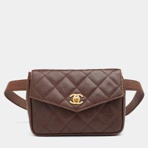 Pre Owned Chanel Brown Quilted Caviar Leather Vintage Belt Bag
