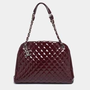 Pre Owned Chanel Purple Quilted Patent Leather Medium Just Mademoiselle Bowler Bag