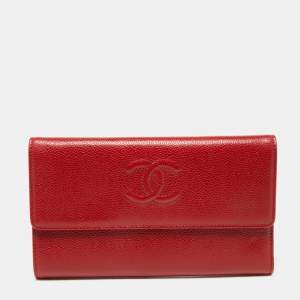 Chanel Red Caviar Leather CC Timeless Flap Wallet