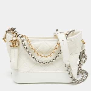 Pre Owned Chanel Off White Quilted Leather Gabrielle Hobo