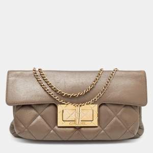 Pre Owned Chanel Brown Quilted Leather Turn Lock Flap Bag