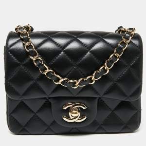 Pre Owned Chanel Black Quilted Leather Mini Square Classic Flap Bag