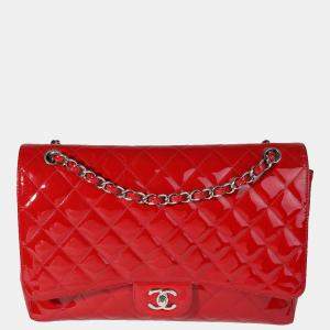 Chanel Red Quilted Patent Leather Maxi Classic Single Flap Bag