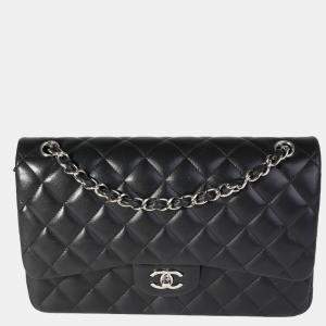 Chanel Black Quilted Lambskin Leather Jumbo Classic Double Flap Shoulder Bag