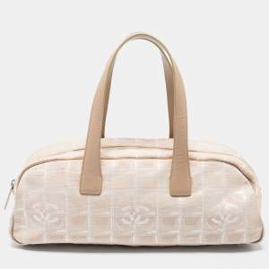Pre Owned Chanel Beige Nylon CC Logo Travel Line Bowler Bag