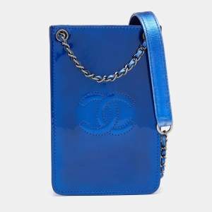 Pre Owned Chanel Blue Patent and Leather CC Phone Holder Crossbody Bag