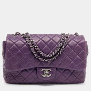 Pre Owned Chanel Purple Quilted Leather Jumbo Classic Flap Bag
