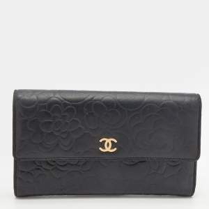 Chanel Black Leather Camellia Flap Wallet