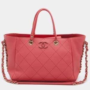 Pre Owned Chanel Pink Quilted Leather Small Neo Soft Shopping Tote 