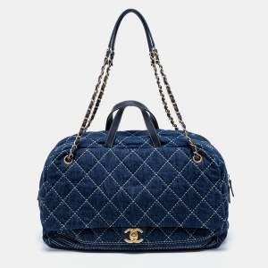 Chanel Blue Quilted Denim Large Bowling Bag