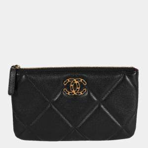 Chanel Black Lambskin Quilted Leather Chanel 19 O Case Clutch Bag 