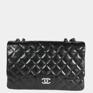 Chanel Black Quilted Lambskin Leather Jumbo Classic Single Flap Shoulder Bag